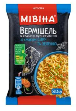 Вермішель МІВІНА зі смаком сиру та зеленню негостра, 59,2г